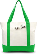 TOPDesign 3-Pack Canvas Tote Bags with an External Pocket, Reusable Grocery Shopping Bags, Top Zipper Closure, Daily Essentials (Lime Green/Natural) by TOPDesign