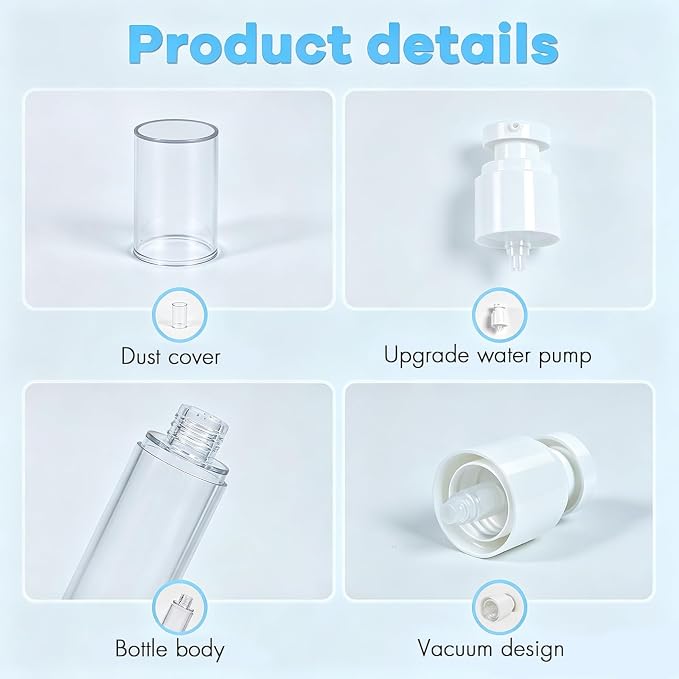 Clear Airless Pump Bottles, Vacuum Travel Cosmetic Containers | 2.7OZ/80ML 6Pack Lotion Dispenser Pump Bottles; For Cream, Foundation & Skincare Cosmetics; With Labels & Wooden Sticks - Image 3