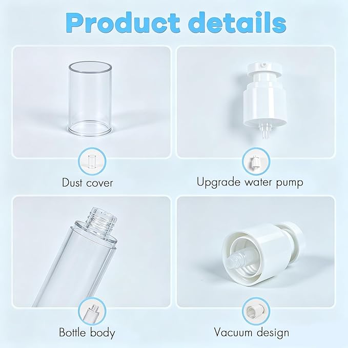 Clear Airless Pump Bottles, Vacuum Travel Cosmetic Containers | 2.7OZ/80ML 3Pack Lotion Dispenser Pump Bottles; For Cream, Foundation & Skincare Cosmetics; With Labels & Wooden Sticks - Image 3