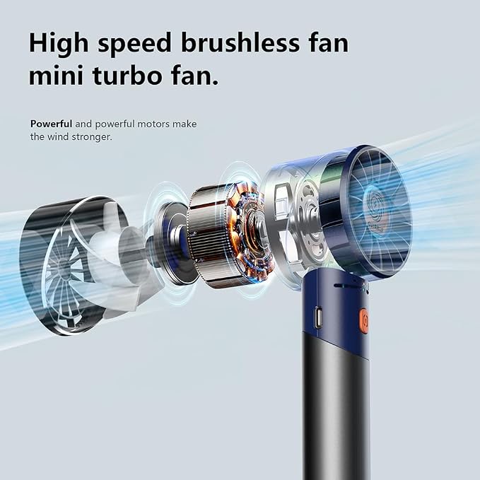 Handheld Fan,Portable Turbo Fan,Powerful Personal Fan(7000rpm High-Speed Motor,Battery Work 3-16 H),USB Rechargeable Mini Handheld Fan for Travel/Outdoor/Gift/Makeup (Navy Blue) - Image 3