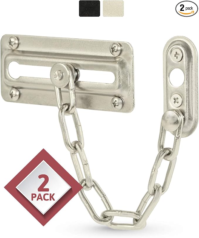 Jack N'Drill 2 Pack Door Chain Lock, 100% Child Proof Safety Chain Door Lock, Sturdy & Rust-Resistant Steel, Heavy Duty Chain Locks for Inside Door and Extra Front Door Lock (Satin Nickel) by JD+Jack+N%27Drill