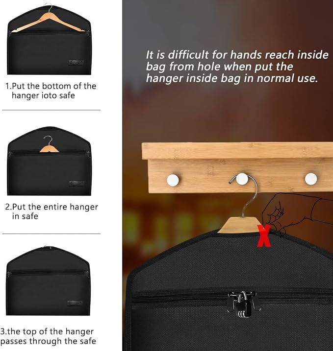JUGREAT Fireproof Hanger Diversion Safe Bag with Lock, Hanger Safe for Valuables, Secret Safe Under Clothes with Compartment to Hide Items for Home or Travel Safe-2 Pack - Image 2