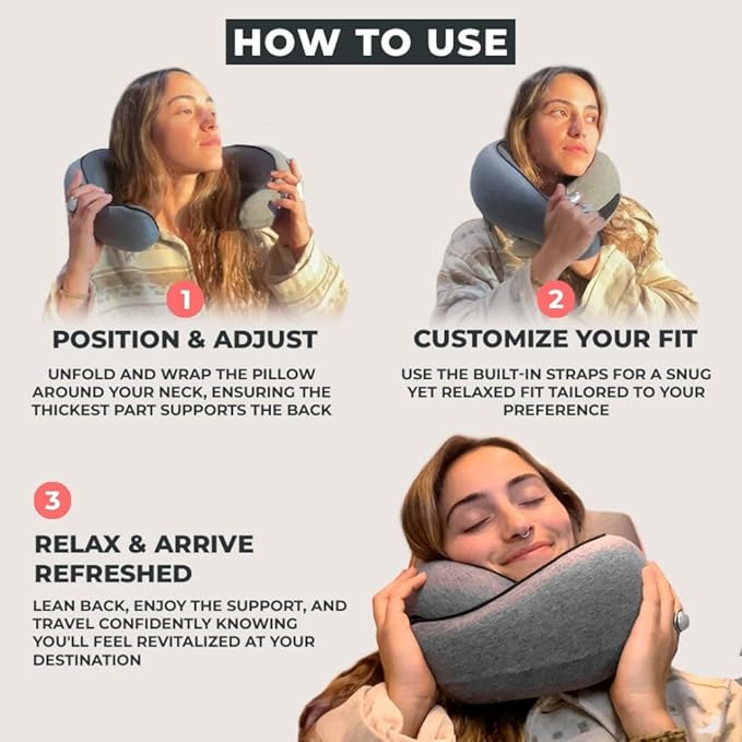 FlyHugz® Neck Travel Pillow Memory Foam Neck Pillow for Comfort on Airplane Compact and Ergonomic Design for Travel, Car Rides, and Home Use Ideal for Adults and Kids. - Image 3