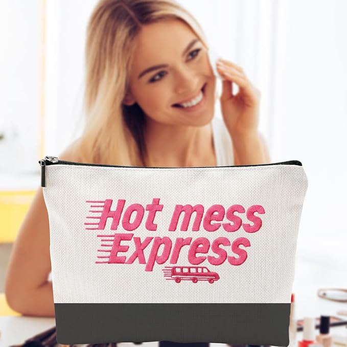 ZUYUROU Funny Makeup Bag for Women - Hot Mess Express Sassy Pink Quote Pouch - Y2K Preppy Style Canvas Cosmetic Organizer - Hilarious Gift for Best Friend, Busy Mom & College Student - Image 5