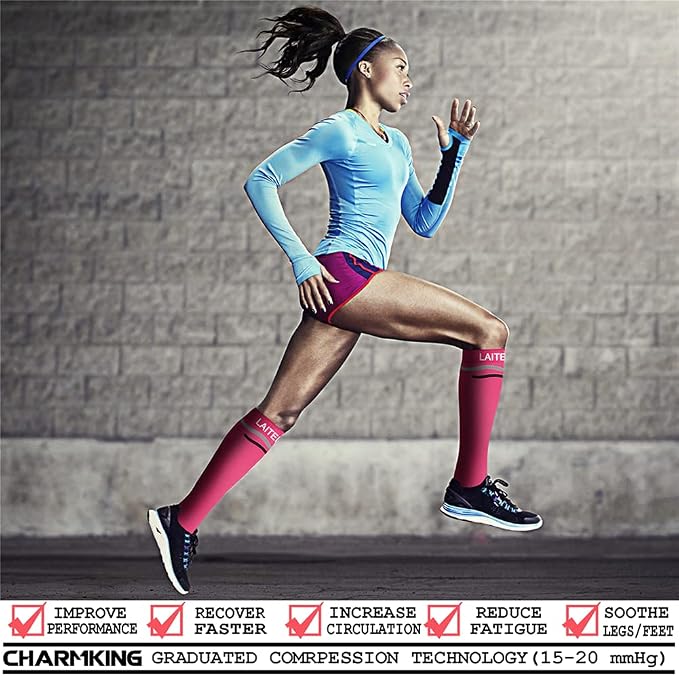 CHARMKING Compression Socks for Women & Men Circulation (8 Pairs) 15-20 mmHg Best Calf Socks Support for Athletic Cycling - Image 2