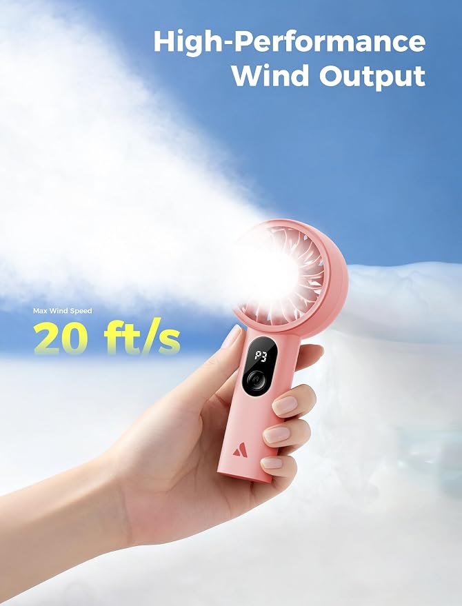 Aecooly Mighty Portable Fan, Powerful Handheld Fan, USB Rechargeable | [10H Max Cooling Time], Mini Personal Battery Powered, Pocket for Travel, Summer, Gifts for Women, Girls -Pink - Image 3