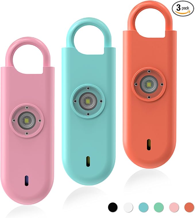 Fauxomor 140dB Personal Safety Alarm for Women 3pack Self Defense Keychain | Super Loud Siren with Low Battery Notice & Strobe Light, Long Battery Life, Portable for Kids College Girl, Blue+Pink+Orange by Fauxomor