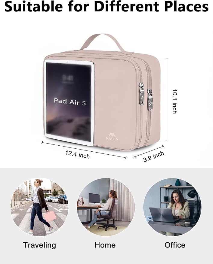 MATEIN Travel Cord Organizer for Women, Large Tech Storage Bag, Soft Pink | Water Resistant, Electronic Accessories Case with Handle, for Cord, Cables, Cellphone, Tablet (Up to 12.9inch), Powerbank - Image 5