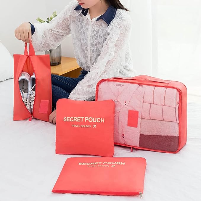7 Set Packing Cubes Packing Organizers Travel Luggage Packing Organizers with Shoes Bag for Suitcase, Watermelon Red - Image 5