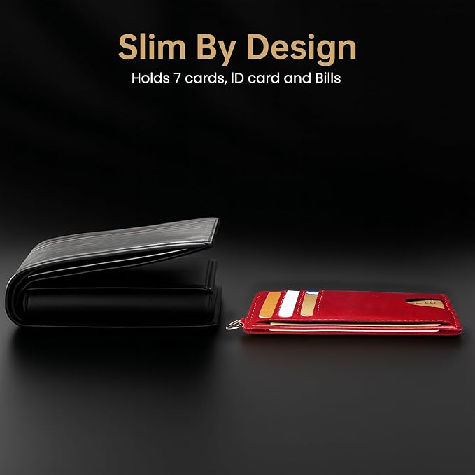Mayski Slim Wallet, Credit Card Holder for Women, Minimalist Front Pocket RFID Blocking Card Cases, Small Wallet Women Men(Oiled Wax Cherry) - Image 9