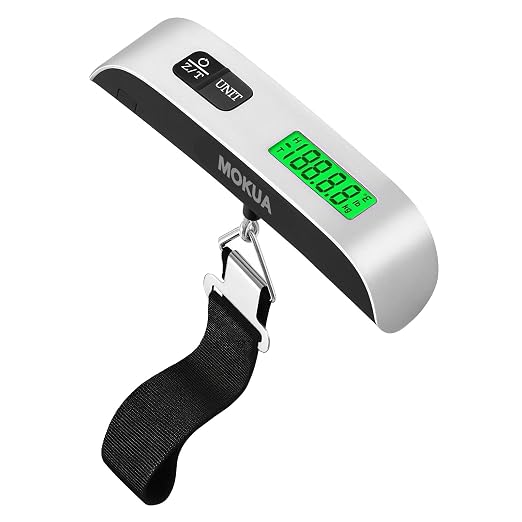 MOKUA Portable Digital Luggage Scale, 110lbs Hanging Baggage Scale with Backlit LCD Display, Portable Suitcase Weighing Scale, Travel Luggage Weight Scale with Hook by takoo