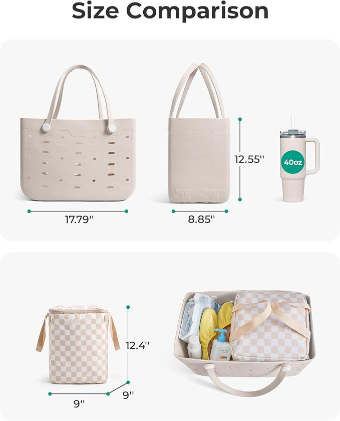 BAGSMART Beach Bag for Women, Water-resistant Rubber Tote Bag, Sandproof Vacation Essentials for Summer Swim Cruise Pool - Image 7