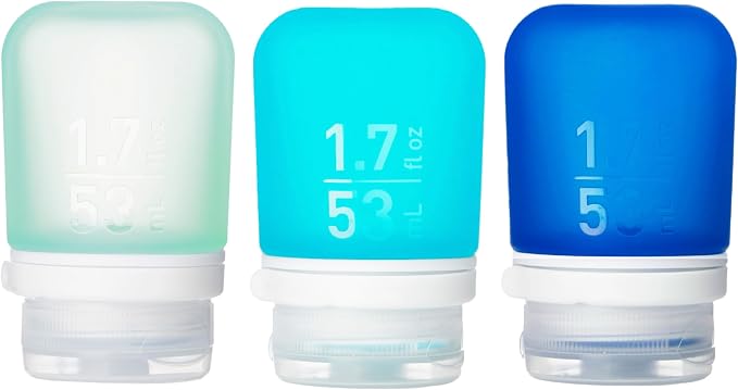 humangear GoToob+ 3-Pack, Small (1.7 fl oz), Mint/Aqua/Teal | Refillable & Leak-Proof Silicone Travel Size Bottles with Locking Cap for Toiletries, Camping & TSA Carry-On by humangear