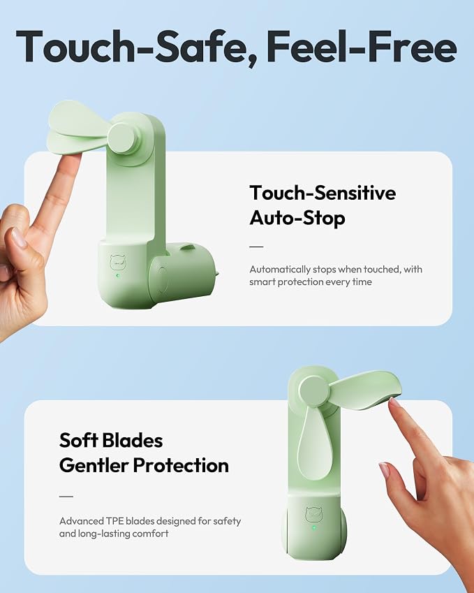 Gaiatop Portable Handheld Fan, 3 in 1 Mini Fan Handheld [17h Max Cooling], Foldable Personal Fans Pocket Design, USB Travel Fans Portable, Lash Trip Summer Essential Cute Gifts for Women Girl, Green - Image 6