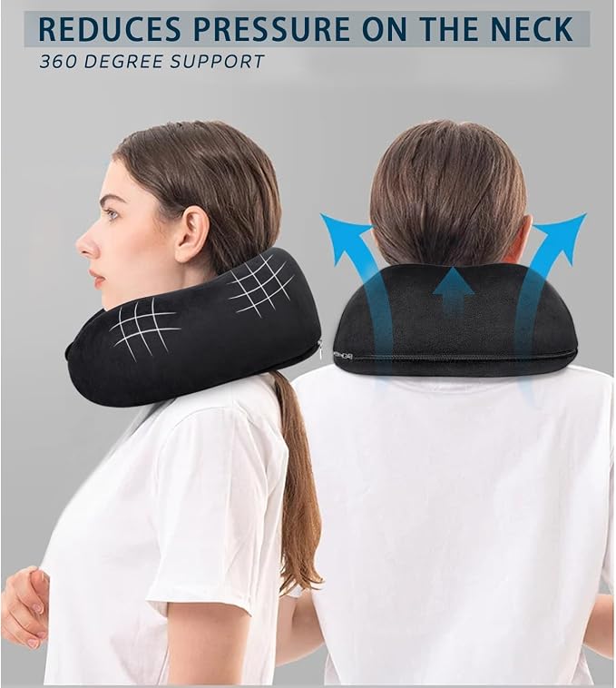 Neck Pillow Airplane Memory Foam Travel Pillows Black | Soft Cooling Pillow, Portable, Neck Support, For Adults, Train Bus Office Home - Image 3