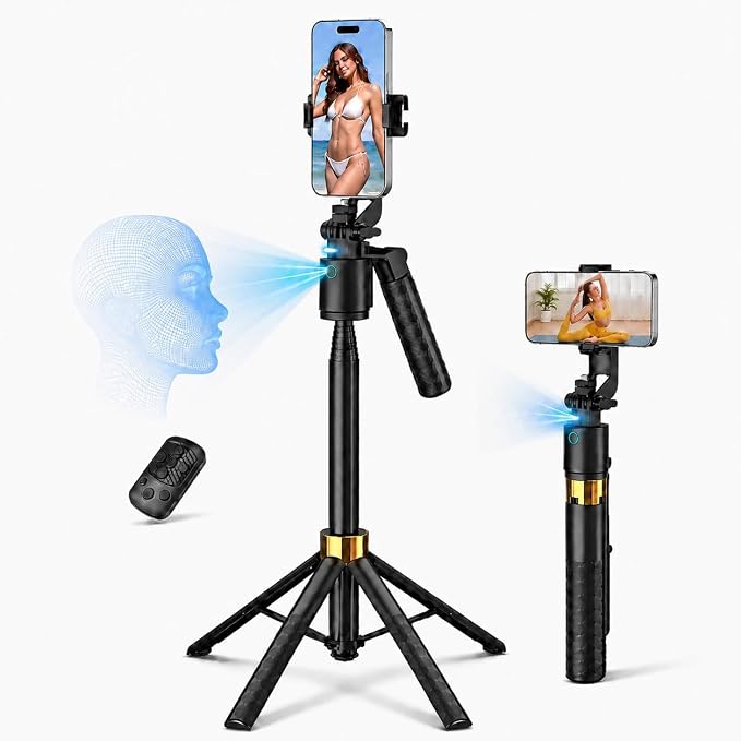 70" Auto Face Tracking Tripod, 360° Smart Phone Holder with Wireless Remote, Selfie Stick for iPhone Android, No App Needed, Video Recording Vlogging Live Streaming by Unknown