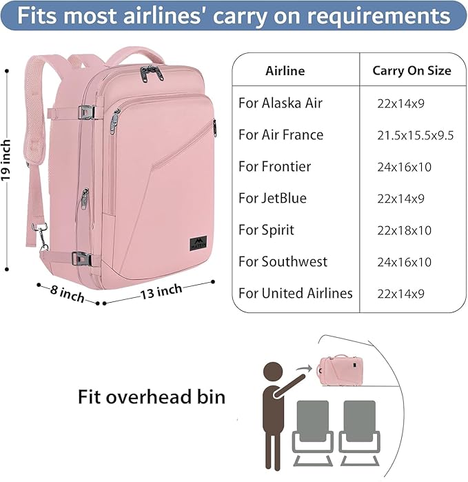 MATEIN Womens Travel Backpack, Extra Large Carryon Backpack for Airplane | Cute Weekender Daypack for Women, Traveling Accessories, Fit Overhead Bin, Water Resistant, Gifts for Frequent Traveler, Pink - Image 2