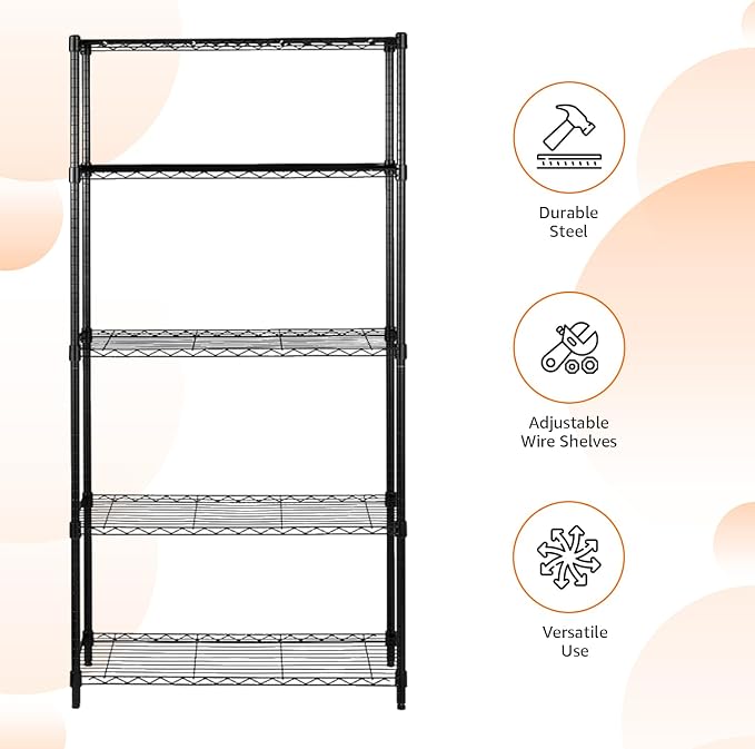 Amazon Basics 5-Shelf Adjustable Heavy Duty Steel Wire Storage Shelves for Garage, Kitchen, Easy Assembly, 36" x 14" x 72", Black - Image 4
