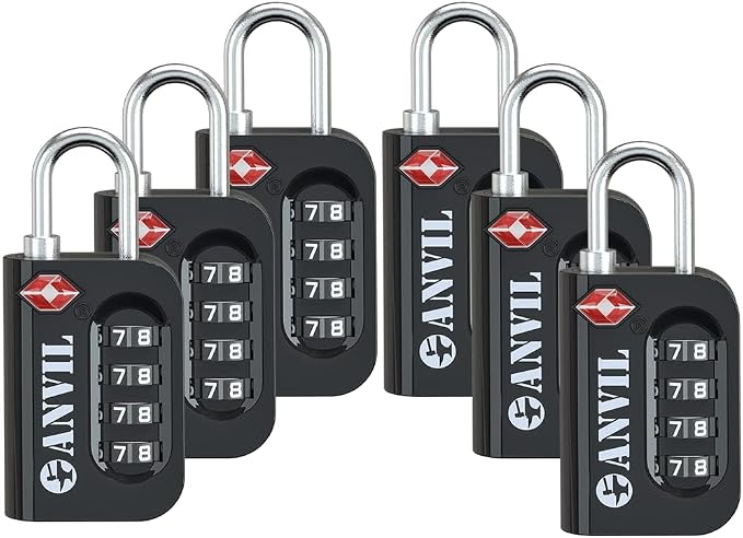 ANVIL TSA Approved Luggage Lock - 4 Digit Combination, 10,000 Combinations, Easy-Read Password Window, Travel Lock for Suitcases, Backpacks, Gym & Student Lockers, Baggage by ANVIL