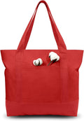 TOPDesign 1-Pack Canvas Tote Bags with an External Pocket, Reusable Grocery Shopping Bags, Top Zipper Closure, Daily Essentials (Red) by TOPDesign