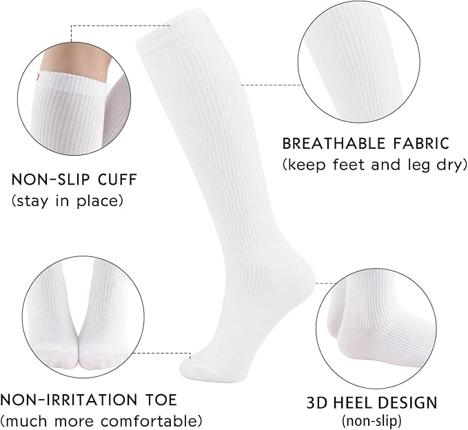 +MD Cotton Compression Socks for Women & Men 4/6 Pairs 15-20mmHg Knee High for Sports, Travel, Nursing Long Sitting Standing - Image 3