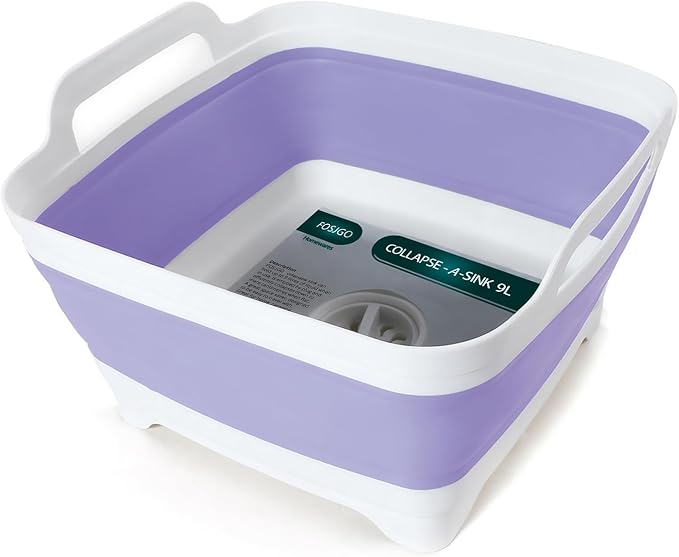 FOSJGO Collapsible Dish Basin with Drain Plug, Foldable Sink, 2.4 Gal (9L) | Space-Saving Wash Basin for Kitchen, Baby Bottles, Vegetable Washing, Camping, RV and Party Beverage Tubs by FOSJGO