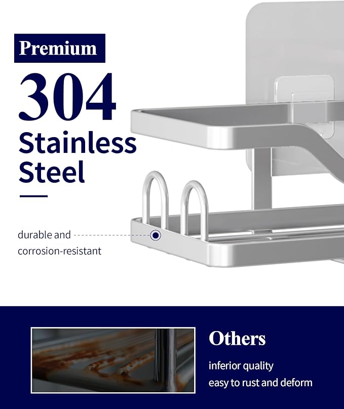 Kitsure Shower Caddy, Adhesive Shower Organizer, X-Large, Silver | Stainless Steel Shelf for Inside Shower, No Drill Bathroom Organizers and Storage, Home Decor Accessories - Image 3