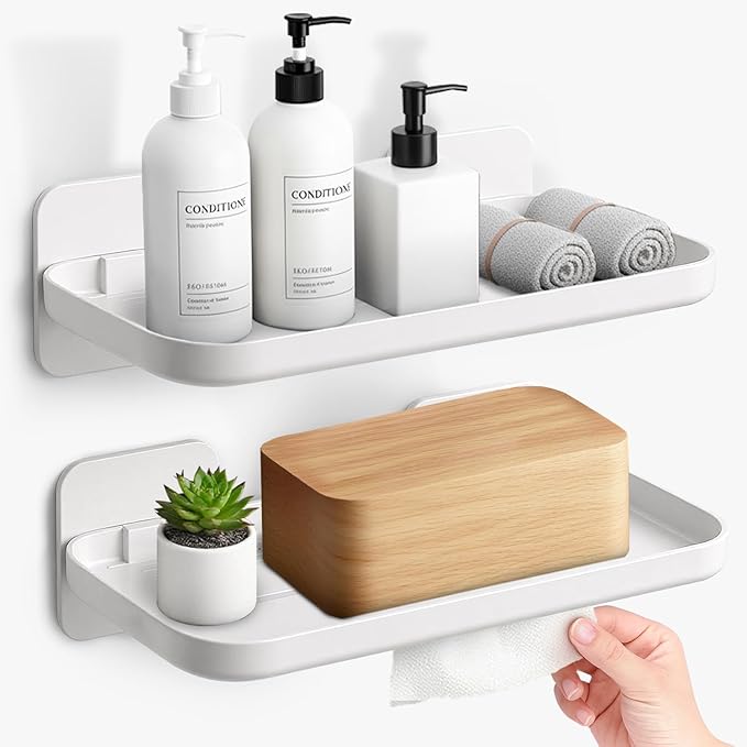 HINIHAO 2pc Wall Mounted Floating Shelf, Self Adhesive Small Shelf | No Drill Adhesive Wall Shelf, Floating Shelves Damage-Free Expand Walls Space for Living Room Kitchen Bathroom by Unknown