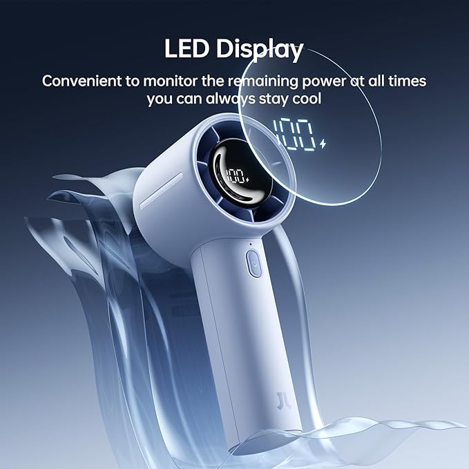 JISULIFE Life10S Portable Handheld Turbo Fan, 5000mAh Rechargeable, 5-Speed | Travel Essential for Beach, Concerts, Ultra-Quiet, 28H Max Runtime, Powerful Cool Airflow, LED Display, Gift for Women & Men - Image 5