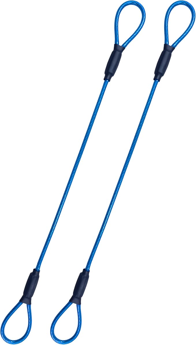 3.3mm Steel Wire Rope Outdoor Travel Security Cable Lock,Braided Steel Coated Safety Cable Luggage Lock,Safety Cable Wire Rope Chain Lock Double Loop Lightweight (Blue, 24in/2Pcs) by MiMetty
