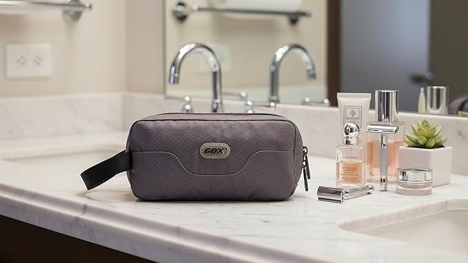 GOX Travel Toiletry Bag for Men Small Toiletry Pouch Orange Dopp Kit Mens Nylon Shave Bag Boys Hanging Toiletry Travel Bag Mini(Grey) - Image 2