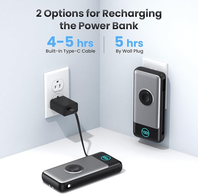 Portable Charger for iPhone with Built-in Cables and AC Wall Plug,26800mah Fast Charging USB C Power Bank,25W PD Travel Essential Battery Pack for iPhone 17/16/15/14/13,Galaxy,Apple Watch (Black) - Image 4