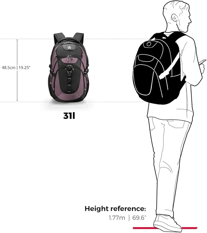 Swissdigital Design Laptop Backpack with USB Charging Port, Travel Backpack Fits 15.6 inches Computer, 31L College School Backpack for Women, Light Purple/Black | SD803-85 - Image 9