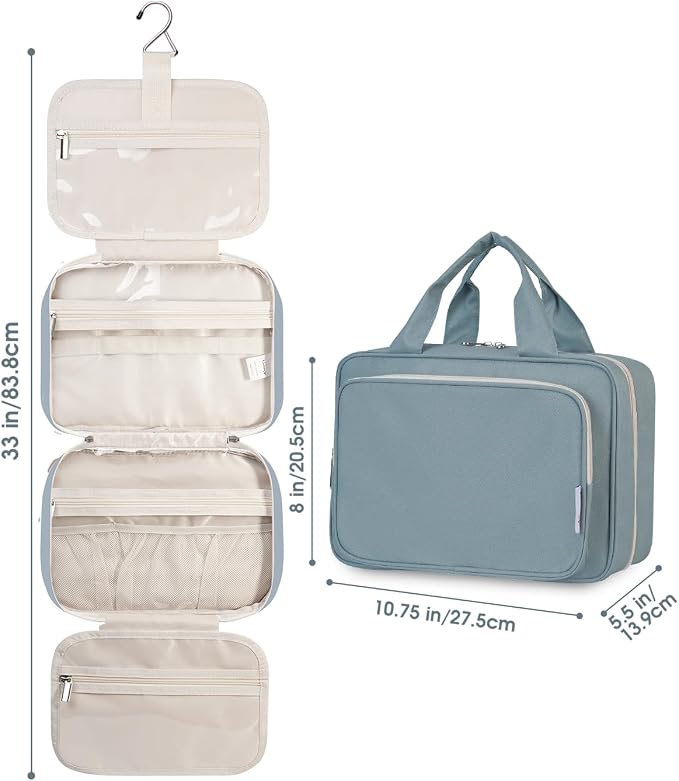 Narwey Hanging Toiletry Bag for Women Travel Makeup Bag Organizer Toiletries Bag for Travel Size Essentials Accessories Cosmetics (Greyish Blue (Medium)) - Image 8