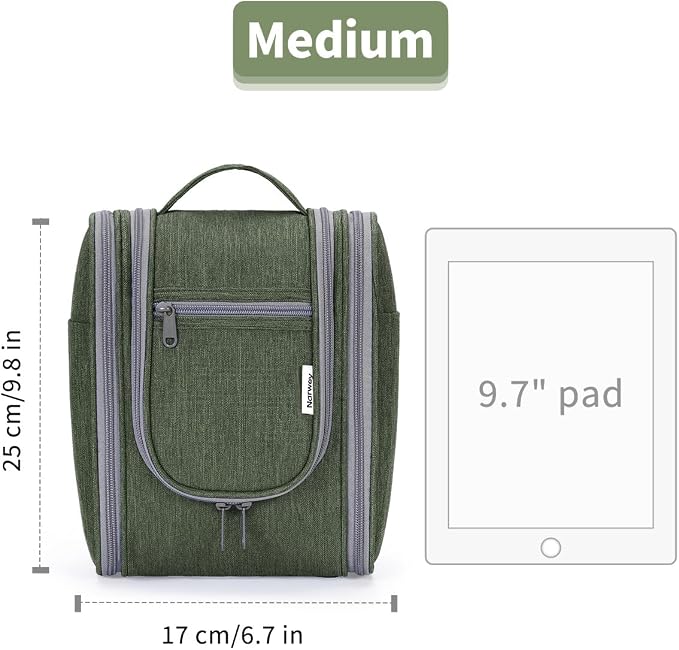 Narwey Small Hanging Travel Toiletry Bag Cosmetic Make up Organizer for Women and Men (Medium, Army Green) - Image 5