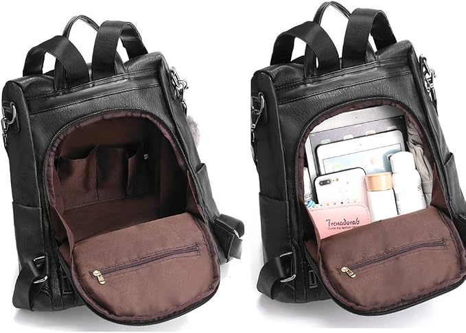 Women Backpack Purses PU Leather Anti-theft Rucksack Waterproof Daypack Casual Shoulder Satchel Bag (Black) - Image 3