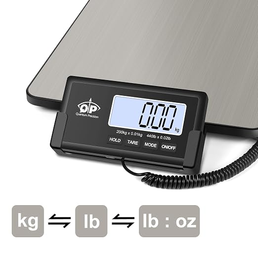 QP Shipping Scale for Packages, 440lb/0.35oz High Accuracy Digital Postal Scale, Postage Scale, Hold/Tare Function, Auto Off LCD Display, Lightweight Scale for Luggage/Pet, Battery&AC Adapter Included - Image 4