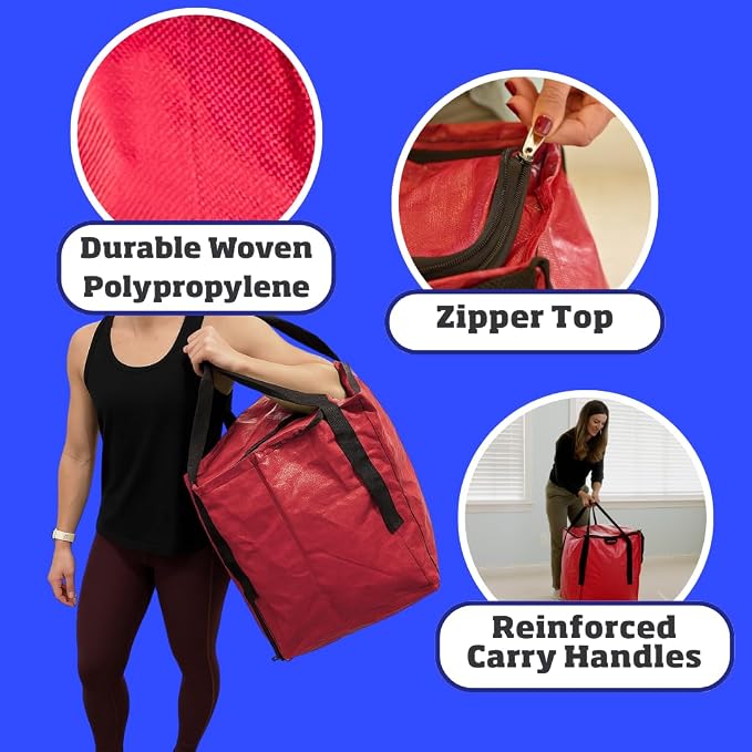 DURASACK 22-Gallon Zipper Top Heavy Duty Storage Tote Bags, 4-Pack, Red | Rugged Woven Polypropylene Moving Bag, Reusable Self-Standing Design, Holds up to 500 Pounds - Image 5