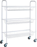 Household Essentials 3-Tier Slim Storage Cart, Heavy-Duty Steel Frame, Smooth Casters with Locks, Powder Coat Finish, Arched Handles, Easy to Assemble, Modern, Compact, White by HouseholdEssentials