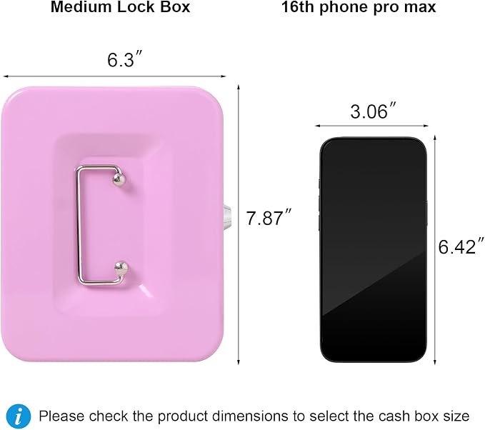 Jssmst Cash Box with Key Lock - Durable Metal Cash Box with Money Tray, Light Purple, Medium - Image 3