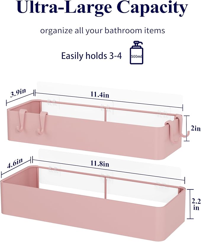 Kitsure Shower Caddy Adhesive, Stylish Shower Organizer, Large, Pink | 2 Pack Shower Shelf for Inside Shower, 100% Rustproof Metal Shelves, No-Drill Bathroom Organizers and Storage - Image 2