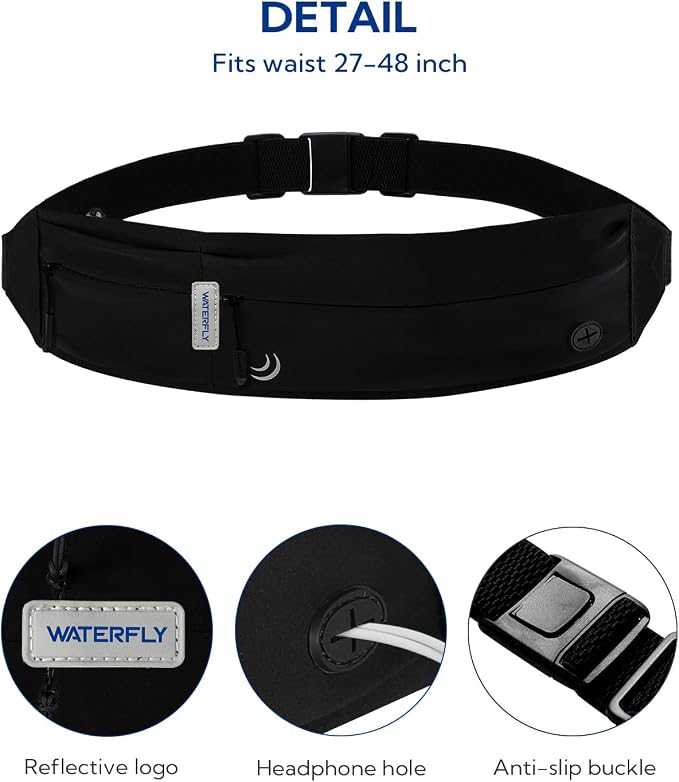 WATERFLY Running Belt Fanny Pack:Phone Holder Belt for Men Women | Lightweight, Soft and breathable fabric,SBS zipper, Adjustable waist belt, Zero bounce, Suitable for running workout Fitness - Image 5
