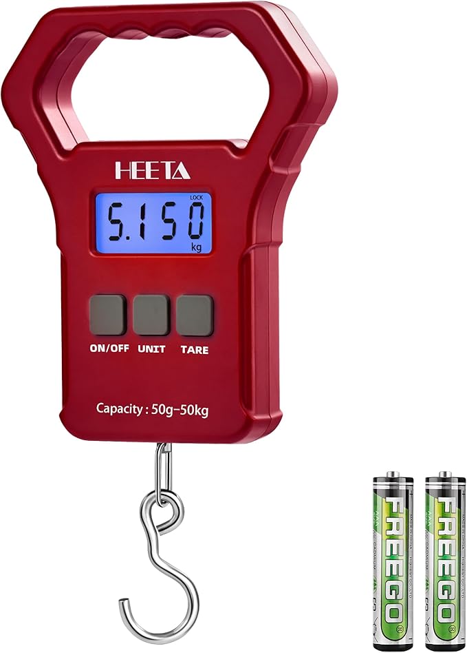 HEETA Fish Scale 110lb/50kg Digital Hanging Fishing Luggage Weight Scale | Portable with Backlit LCD Display, Hook & Non-Slip Large ABS Handle, Fishing Gifts Gear for Men, 2 AAA Batteries Included by HEETA