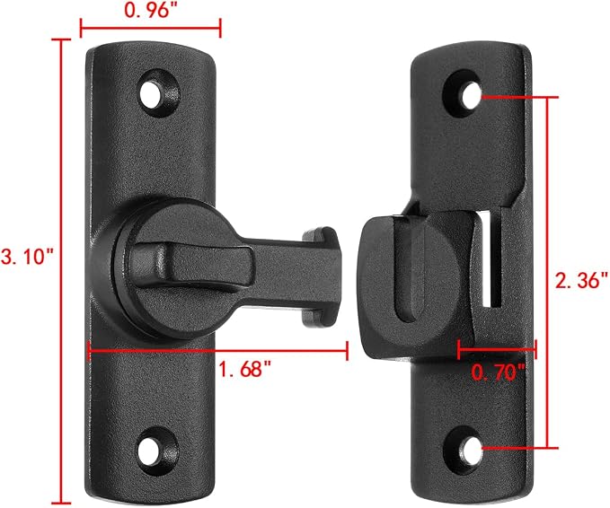 2 Pcs Black 90/180 Degree Flip Lock,Aluminum Alloy Barn Door Latch | Right Angle Door Lock Latch,Sliding Door Latches,Flip Gate Latches,for bedroom,garage,drawer,cabinet,window,pet enclosures - Image 2