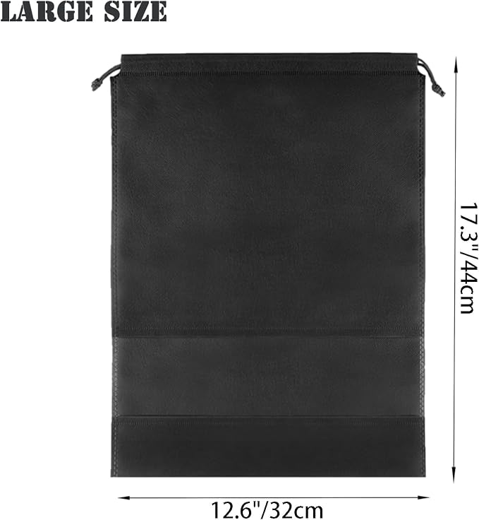 YMCCOOL 12pcs Non-woven Shoe Bags for Travel 12.6" X 17.3" Portable Shoe Bags with Clear Window, Large Drawstring Dustproof Travel Shoe Storage Bag for Men & Women, Black,XL Size - Image 2
