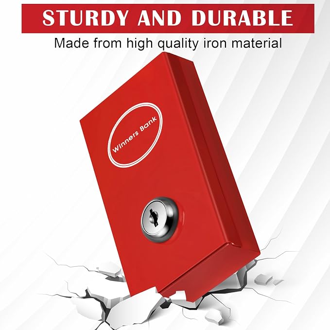 Reallnaive 1 Pack Metal Box for Gamblers Pocket Sized Winner Bank Casino Cash Box with 2 Keys Portable Casino Money Safe strongbox for Cash Saving Go Home Money Gifts(Red,Classic) - Image 4