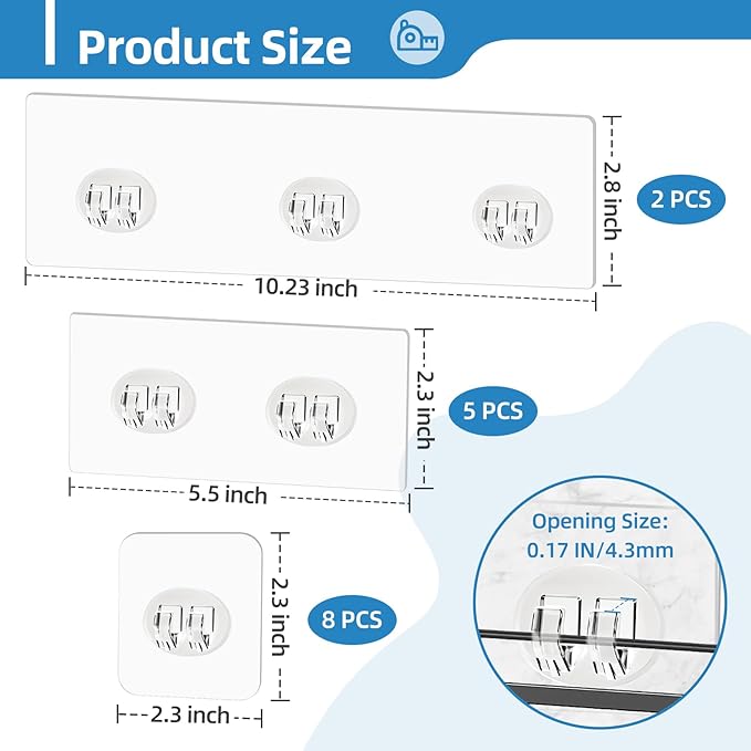 15 Pack Shower Caddy Adhesive Replacement - Strong No Drilling | Shower Shelf Adhesive Hooks for Bathroom Storage Shelves & Kitchen Racks, 3 Sizes Included - Image 2