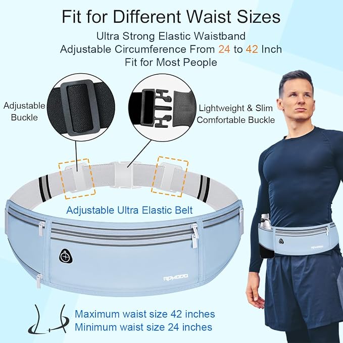 Water Resistant Fanny Pack for Men Women with Bottle Holder, Blue | Adjustable Running Belt, Lightweight & Breathable, Phone Holder for Running Workout, Waist Pack for iPhone 16 17 Samsung S26 - Image 5