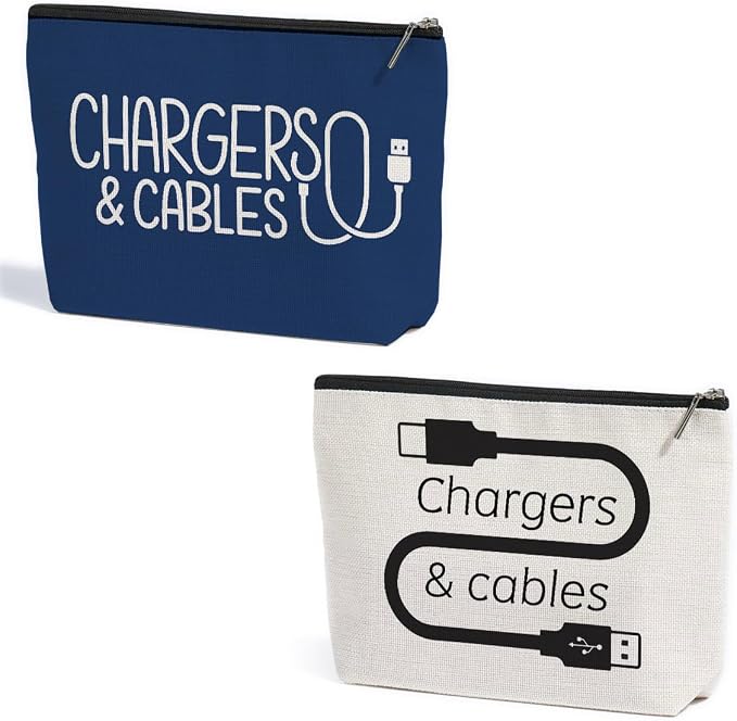 ZHAMEN 2 Pcs Cable Chargers Makeup Bag Pouch Purse Cosmetic Bags for Women | Travel Essentials Organizer Roomy Travel Makeup Toiletries Accessories, Birthday Gifts for Women by ZHAMEN