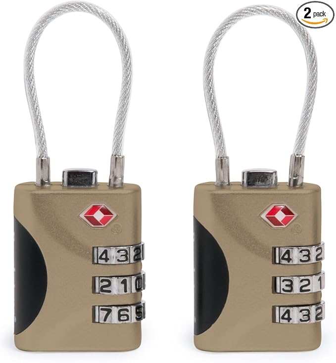 Brookstone Cable Luggage Locks, 2 Pack, TSA Approved, Resettable | 3-Digit Combination Lets You Set Your Own Code, Slim Design Threads Through Zippers or Straps, Great for Bags by Brookstone